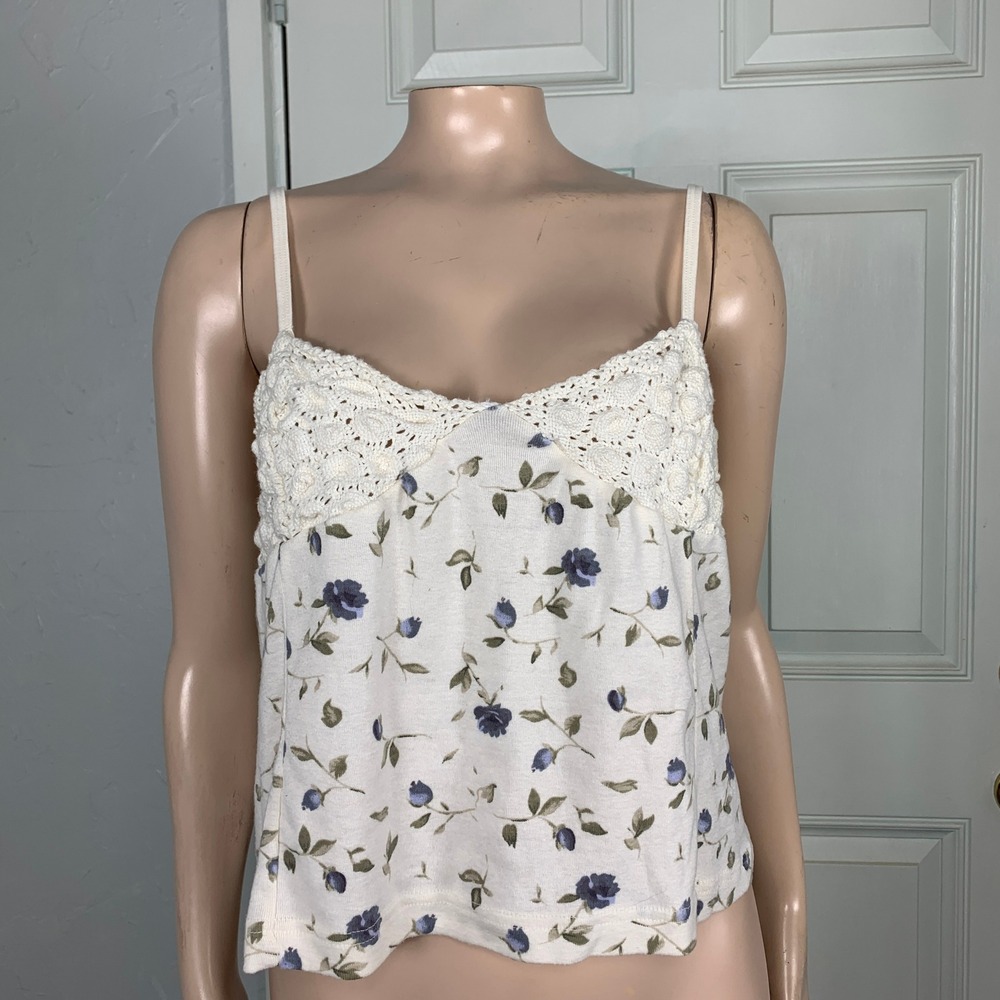 Vintage Y2K 90s Expressions Lingerie Shirt XL Cotton Crochet Floral Cottage NN23